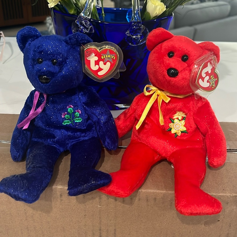 Two Ty Beanie Babies Thistle and Daffodil NWT